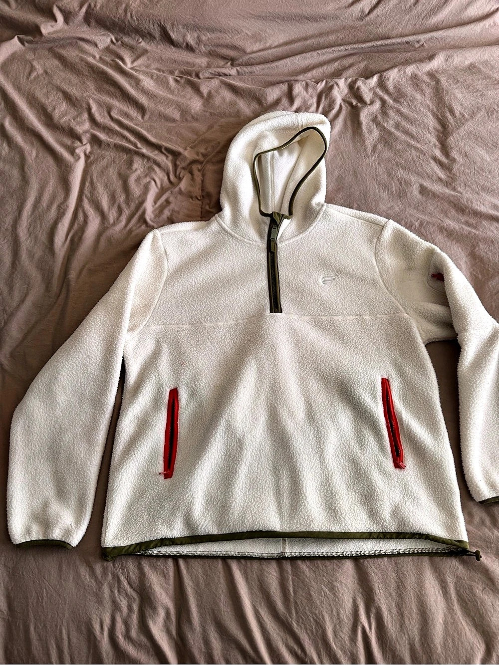 Fabletics Fleece Hooded Pullover in White Like New